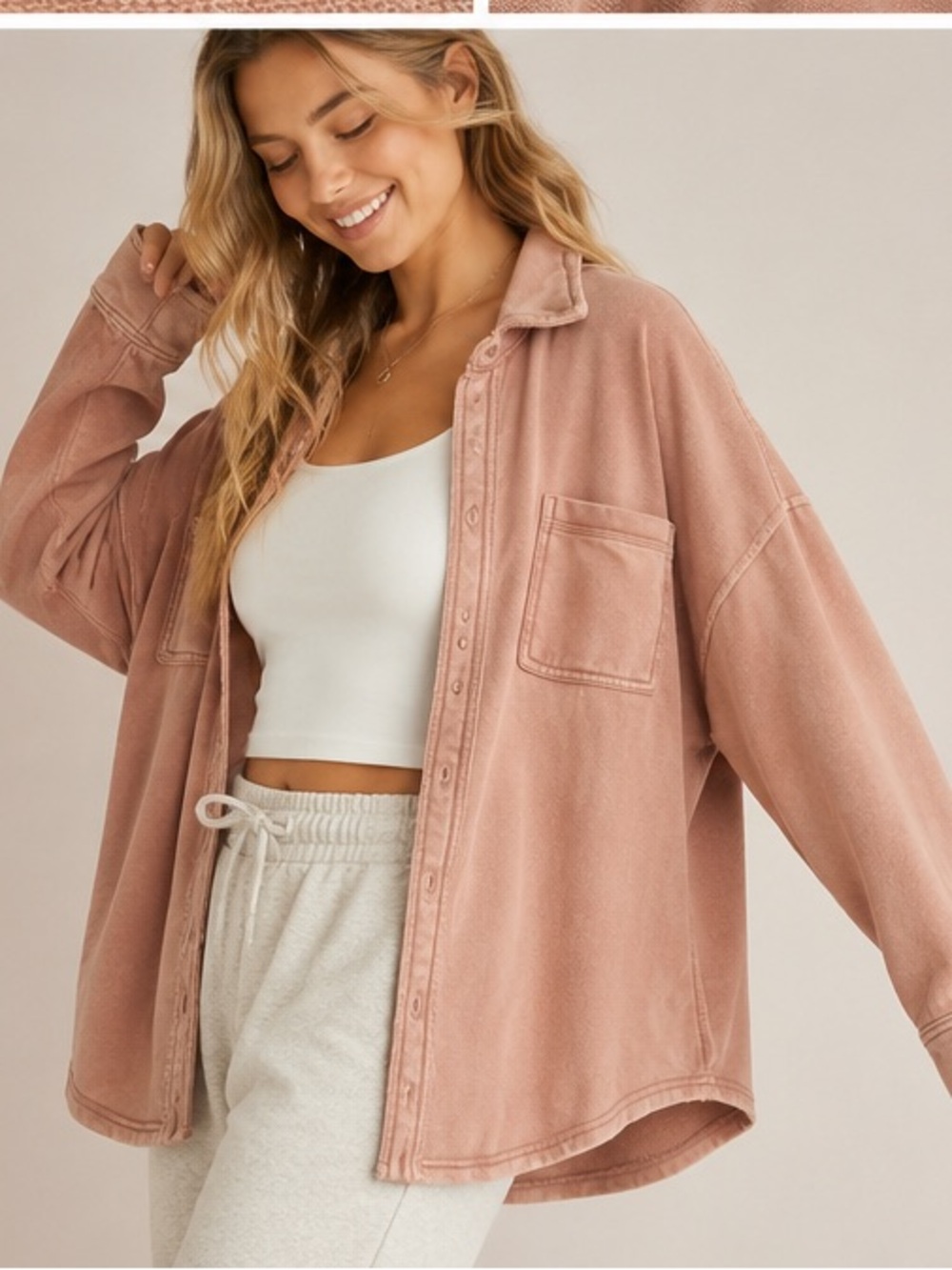 aerie Washed Rose Utility Shacket